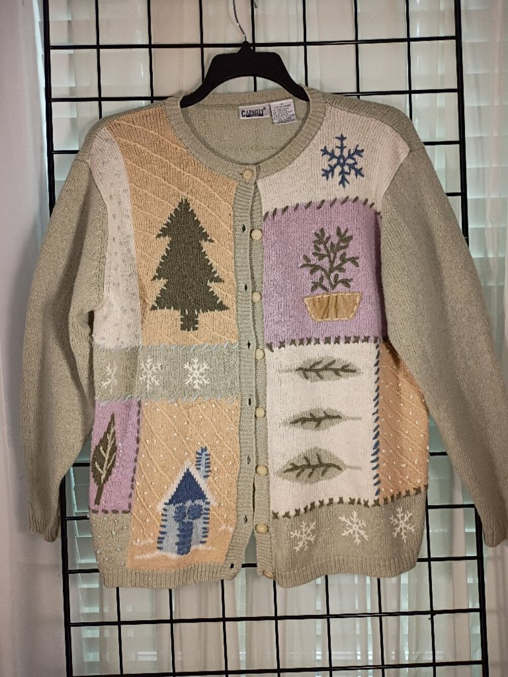 Capacity Woman Cozy Knit Cardigan Sweater Winter Patchwork Design, Size 2X  Y2K